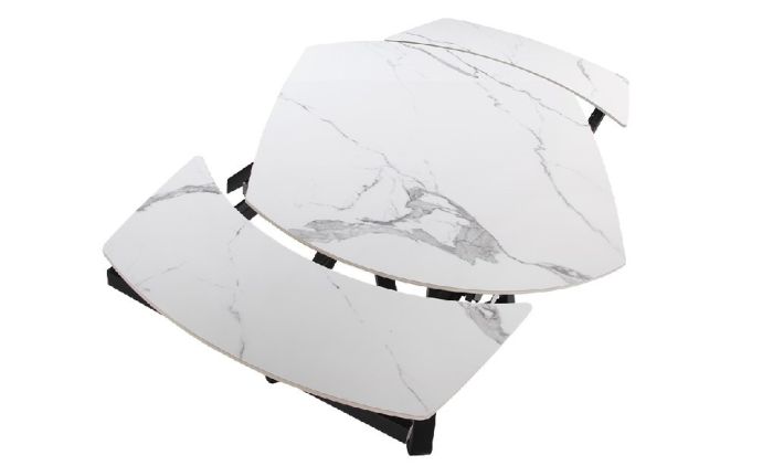 Mesa Comedor Ovalada Tapa Extensible Porcelánico Blanco Acero, 120/ 178 Cm