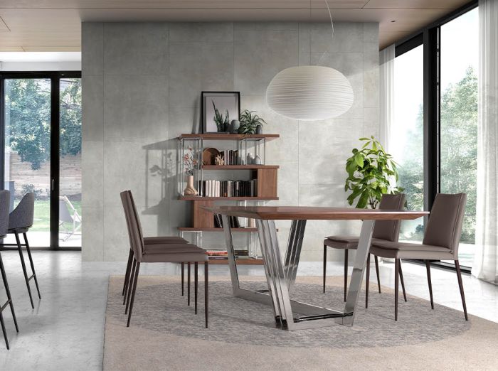 Mesa Comedor Madera Nogal Acero Cromado, 220 Cm