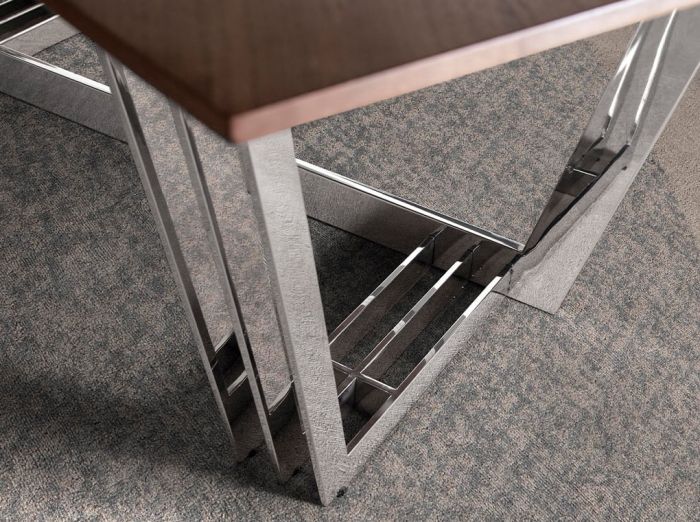 Mesa Comedor Madera Nogal Acero Cromado, 220 Cm