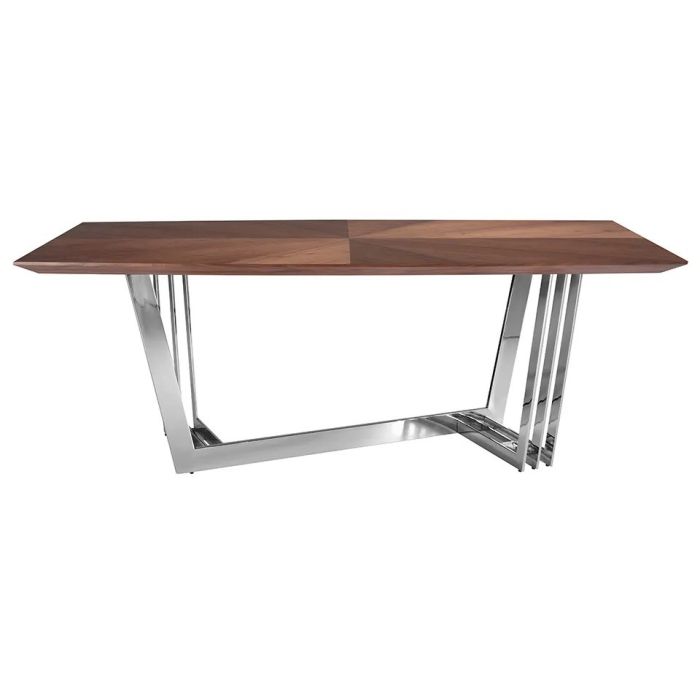 Mesa Comedor Madera Nogal Acero Cromado, 220 Cm