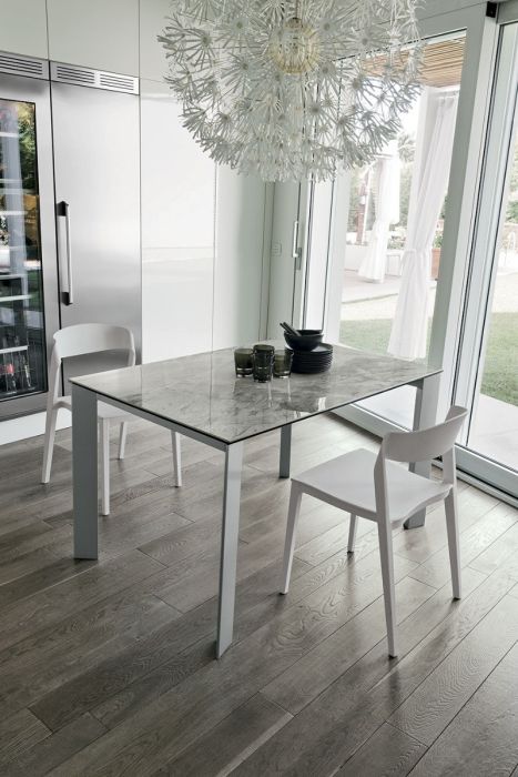 Mesa Comedor Moderna Cristal Metal Blanco