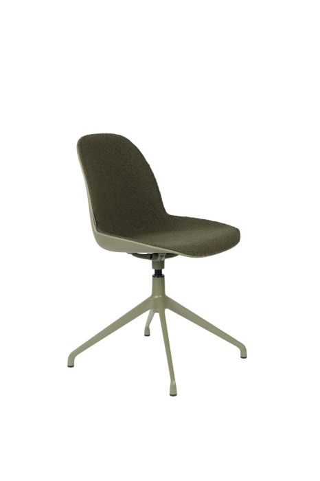 Silla giratoria moderna tapizada en tejido verde con estructura en aluminio verde.