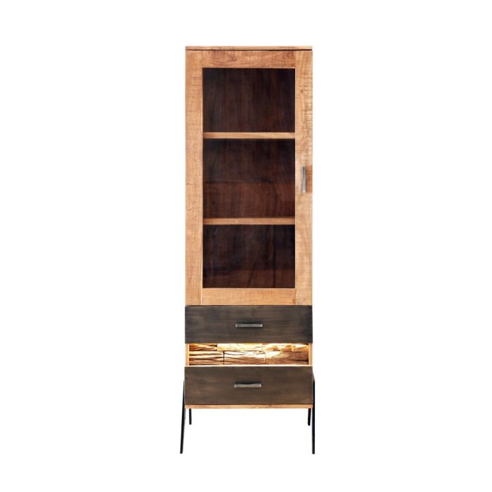 Vitrina Pequeña Hudson Luz Led Cristal Madera Acacia, 58 Cm