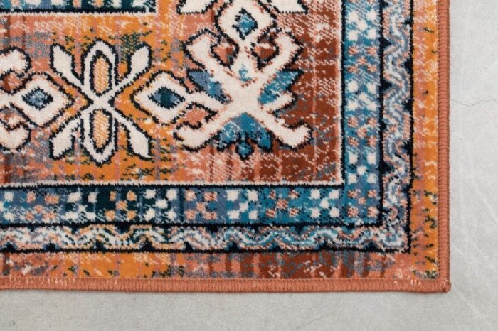 Alfombra Diseño Étnico Tejido Naranja Azul, 240 Cm
