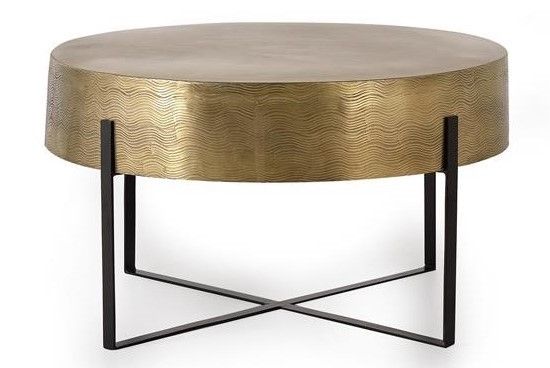 Mesa de Centro Redonda Estilo Art Decó Metal Dorado Negro, 79 Cm