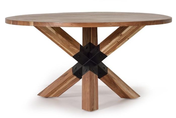 Mesa Comedor Redonda Estilo Nórdico Madera Acacia Natural Metal, 120 Cm