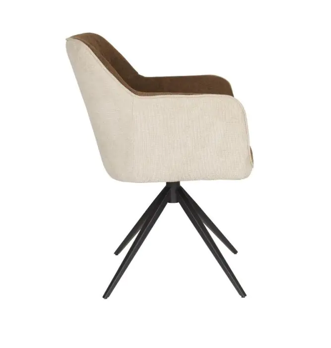 Silla Giratoria Tejido Beige Marrón Hierro, 63 Cm
