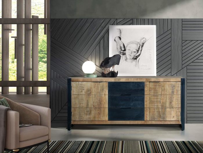 Aparador Madera Mango Natural Negro, 180 Cm