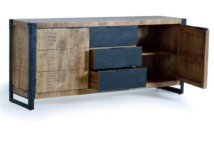 Aparador Estilo Industrial Natural Negro Madera Mango, 180 Cm