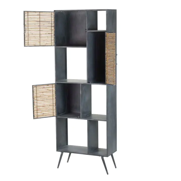Librería Metal Bambú 3 Puertas 5 Huecos, 186 Cm