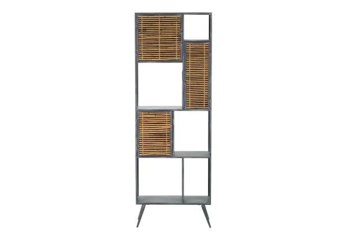 Librería Metal Bambú 3 Puertas 5 Huecos, 186 Cm