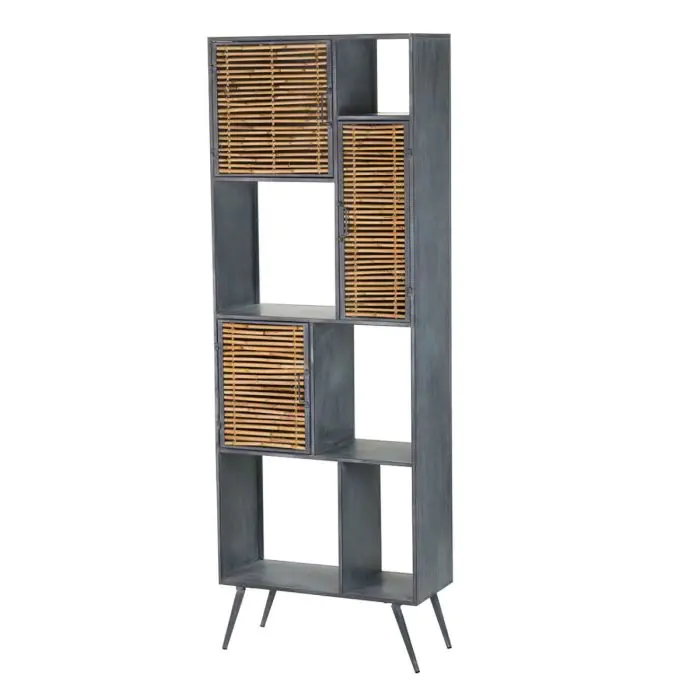 Librería Metal Bambú 3 Puertas 5 Huecos, 186 Cm