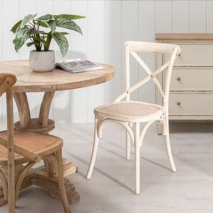 Silla Blanco Rozado Ratán Madera Olmo, 45 Cm