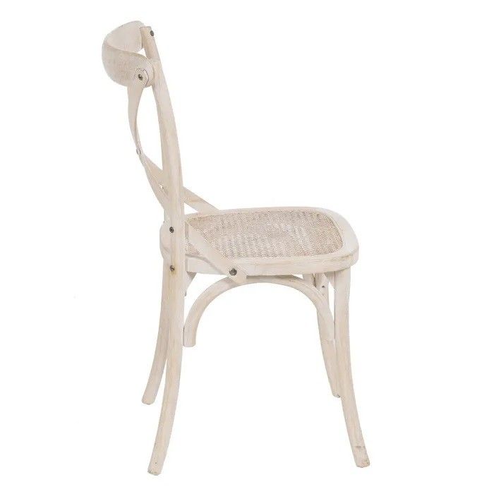 Silla Estilo Tropical Blanco Rozado Ratán Madera Olmo, 45 Cm