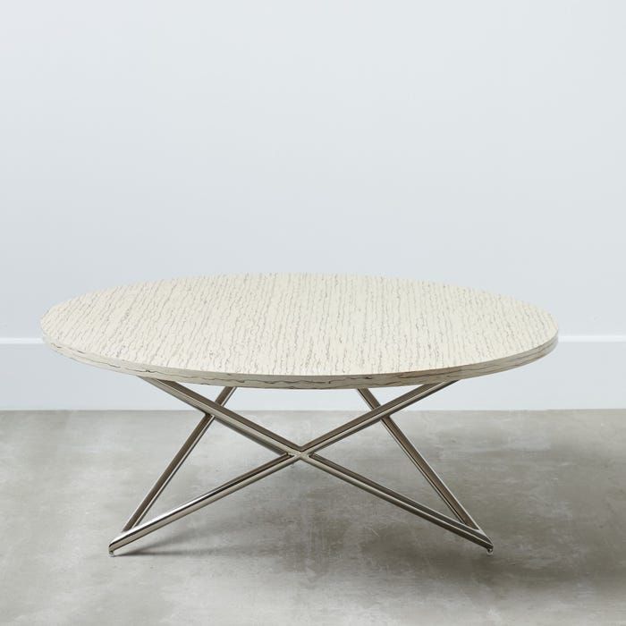 Mesa centro redonda Calasparra madera crema acero plata