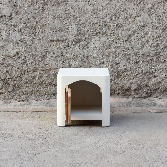 Mesita Noche Madera Reciclada Natural Blanco Efecto Cemento, 45 Cm