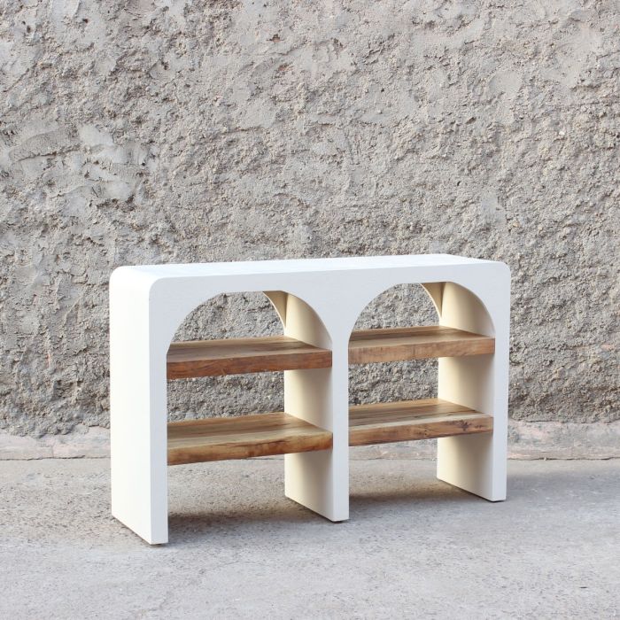 Consola Blanco Efecto Cemento Madera, 120 Cm