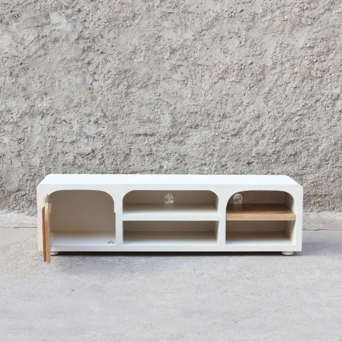 Mueble TV Blanco Efecto Cemento Madera, 165 Cm