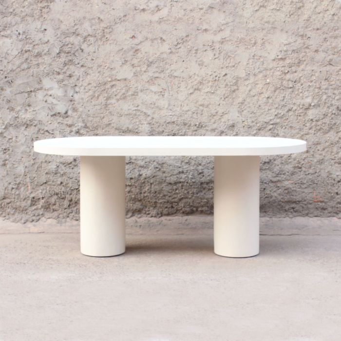 Mesa Comedor Ovalada Blanco Efecto Cemento, 200 Cm