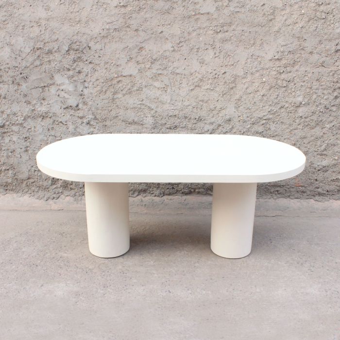 Mesa Comedor Ovalada Blanco Efecto Cemento, 200 Cm