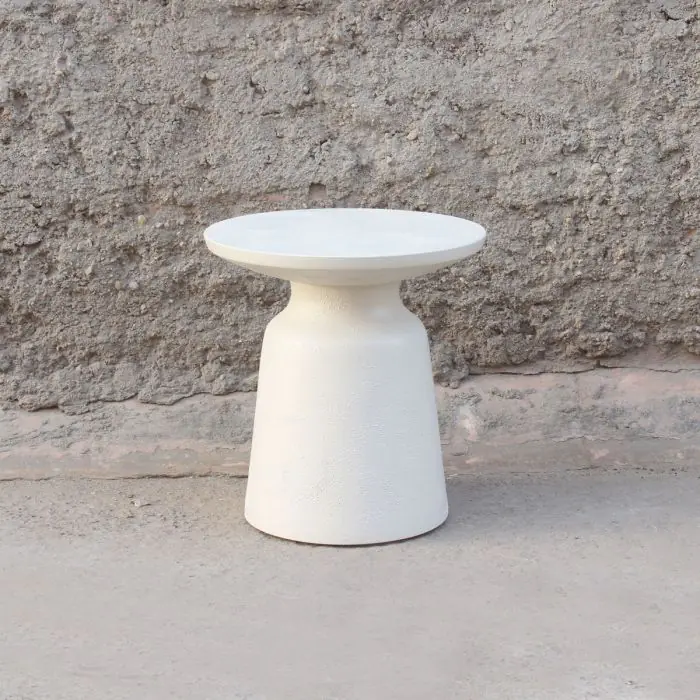 Mesa Auxiliar Redonda Blanco Efecto Cemento, 38 Cm