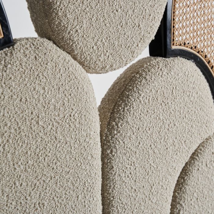 Cabecero Madera Ratán Natural Tejido Beige, 160 Cm