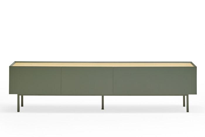 Mueble TV Estilo Moderno Madera Lacada Roble Metal Verde, 180 Cm