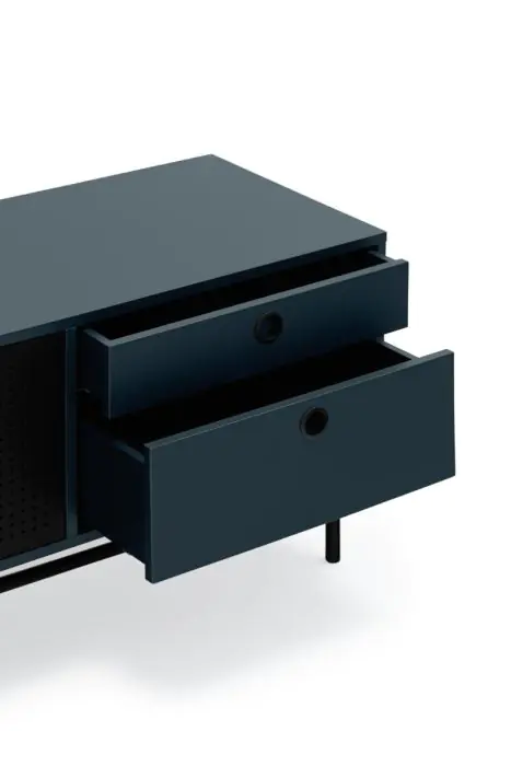 Mueble TV Diseño Punteado Metal Negro Azulado, 180 Cm