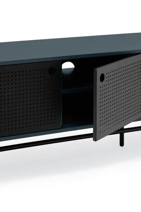 Mueble TV Diseño Punteado Metal Negro Azulado, 180 Cm