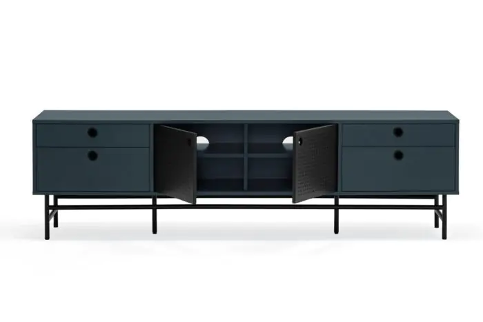 Mueble TV Diseño Punteado Metal Negro Azulado, 180 Cm