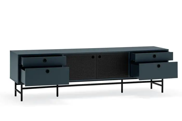 Mueble TV Diseño Punteado Metal Negro Azulado, 180 Cm