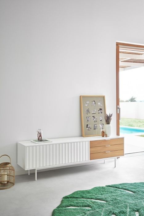 Mueble de TV DM Lacado Natural Blanco, 180 Cm