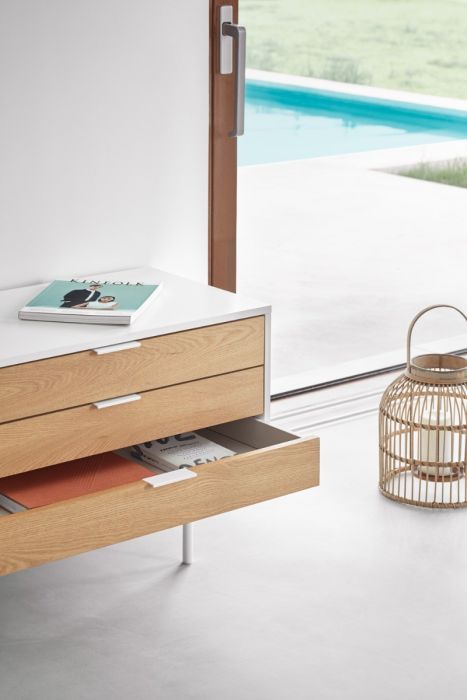 Mueble de TV DM Lacado Natural Blanco, 180 Cm