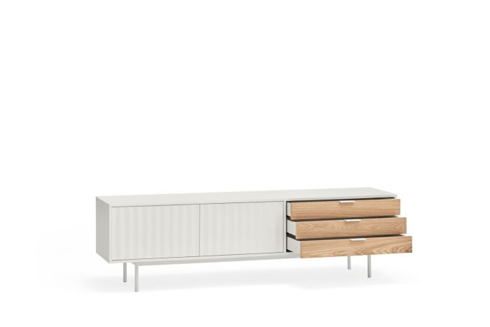 Mueble de TV DM Lacado Natural Blanco, 180 Cm