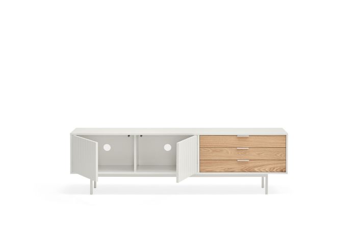 Mueble de TV DM Lacado Natural Blanco, 180 Cm