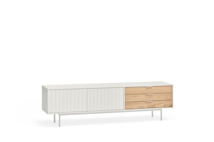 Mueble de TV DM Lacado Natural Blanco, 180 Cm
