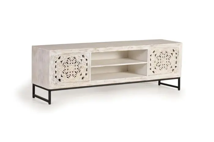 Mueble TV Tallado Mango Metal, 170 Cm
