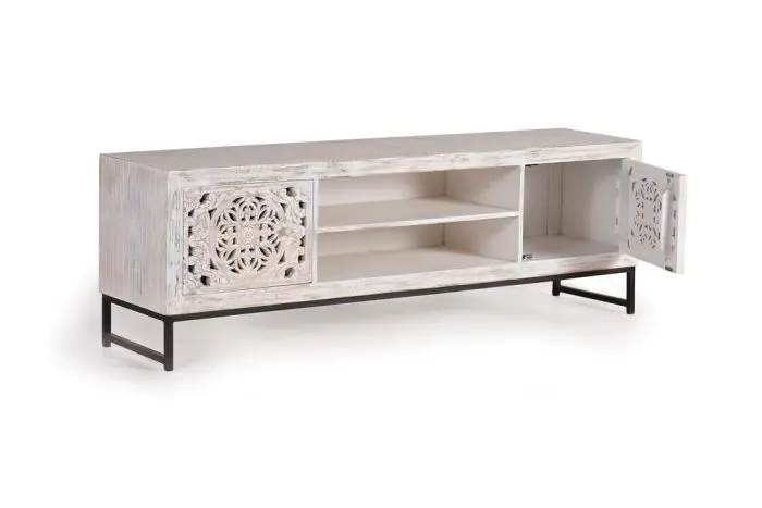 Mueble TV Tallado Mango Metal, 170 Cm