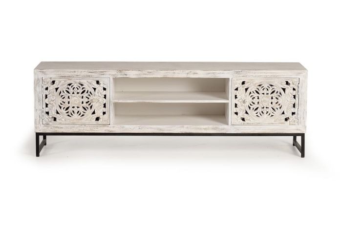 Mueble TV Tallado Artesanal Madera