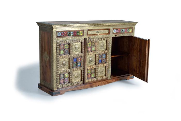 Aparador Madera Acacia Azulejo Bronce, 155 Cm