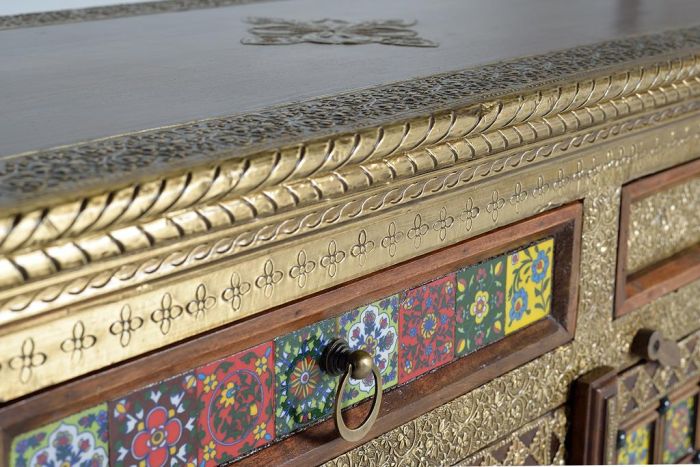 Aparador Madera Acacia Azulejo Bronce Multicolor, 155 Cm