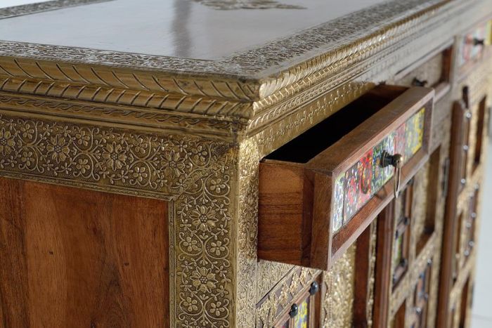 Aparador Madera Acacia Azulejo Bronce Multicolor, 155 Cm
