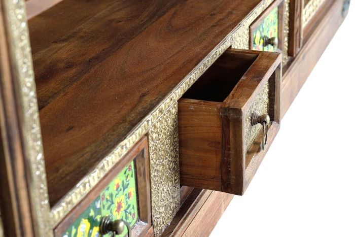 Mueble de TV Madera Acacia Azulejo Bronce, 180 Cm