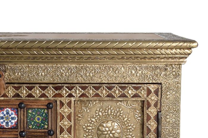 Mueble de TV Madera Acacia Azulejo Bronce, 180 Cm