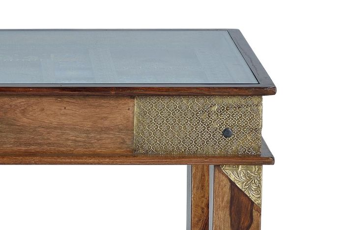 Mesa Centro Madera Bronce Azulejos Cristal, 120 Cm