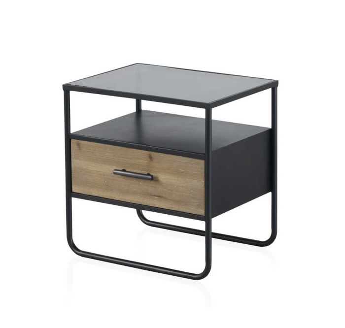 Mesita de Noche Estilo Industrial 1 Cajón, 46 Cm