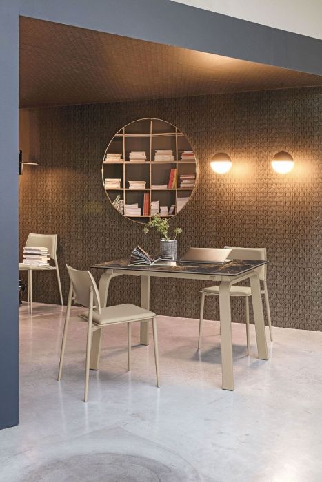 Mesa Comedor Escandinavo Gres Porcelanico Grafite Metal
