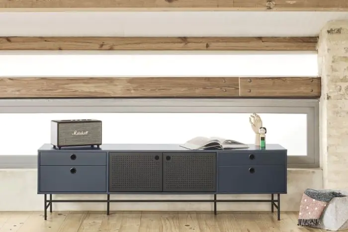 Mueble TV Diseño Punteado Metal Negro Azulado, 180 Cm