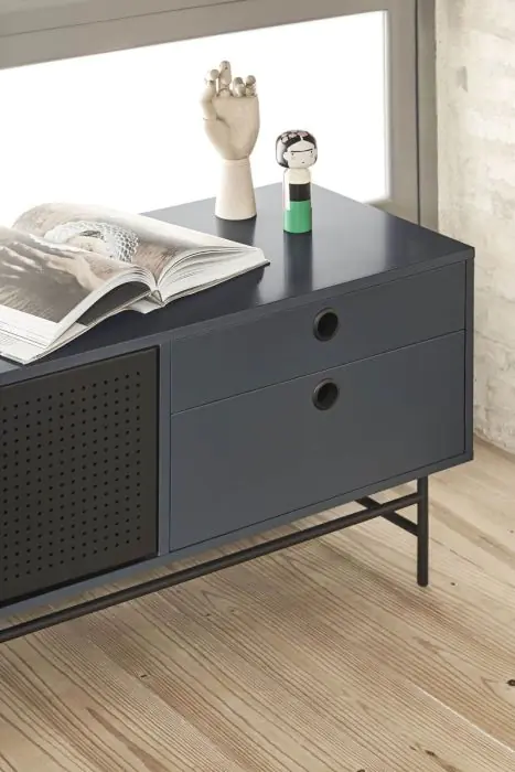 Mueble TV Diseño Punteado Metal Negro Azulado, 180 Cm