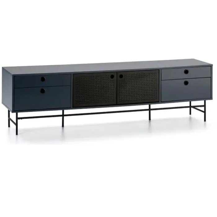 Mueble TV Diseño Punteado Metal Negro Azulado, 180 Cm